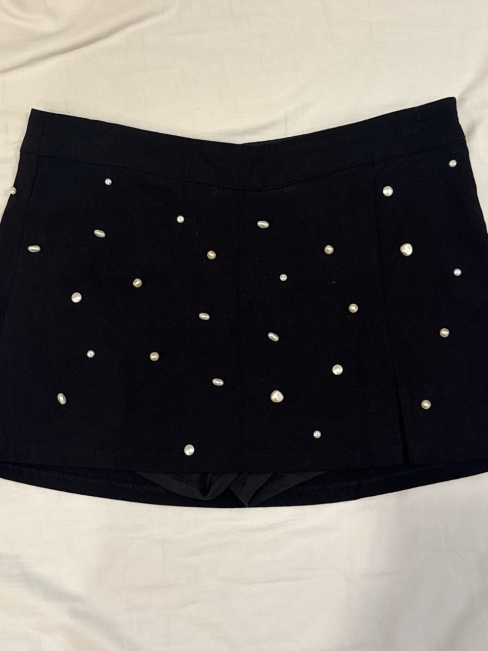 Garage pearl embellishment black mini skirt